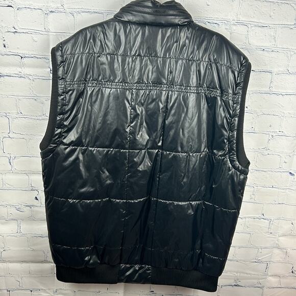 Steve's Jeans Vest  Black Puffer Zip Snap Pockets Mock Neck Hidden Hood Size 2XL - Picture 2 of 10
